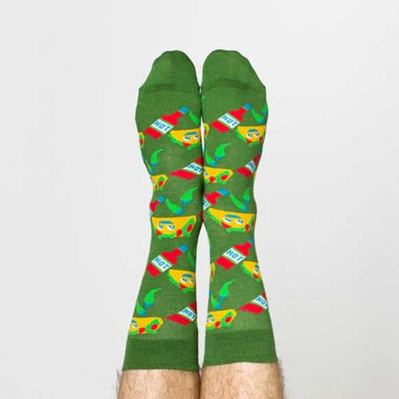 NEW Yellow Owl Workshop Men's Tacos Hot Sauce Cotton Crew Socks Green US 7 to 12 - Picture 5 of 7